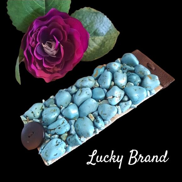 Lucky Brand Jewelry - LUCKY BRAND Chunky Turquoise Stone and Leather Bracelet